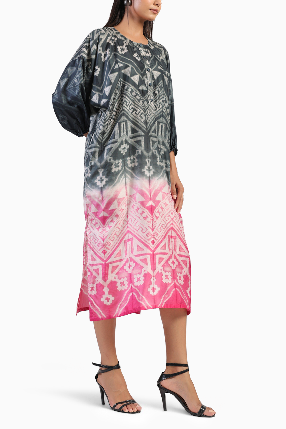 Tribal Black and Pink Ombre Shibori Kurta