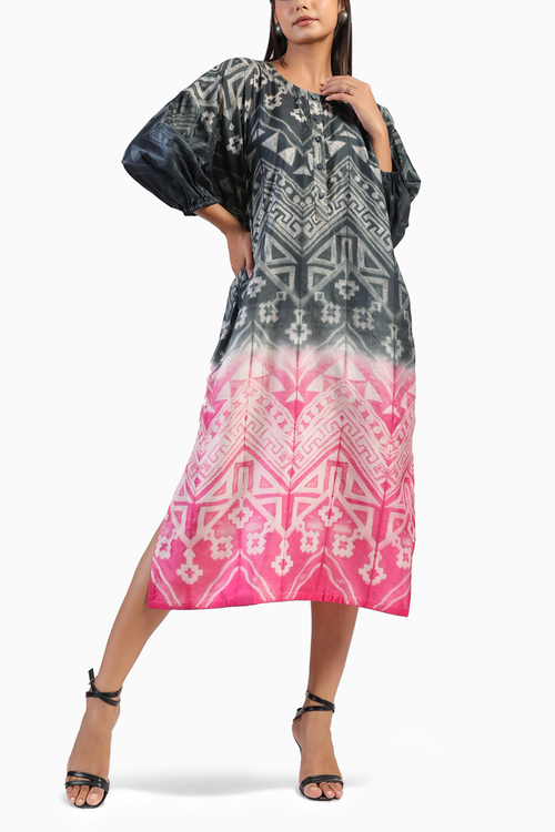 Tribal Black and Pink Ombre Shibori Kurta