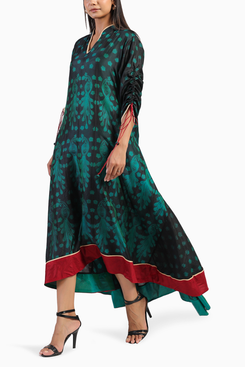 Peacock Black and Green Ombre A Line Dress