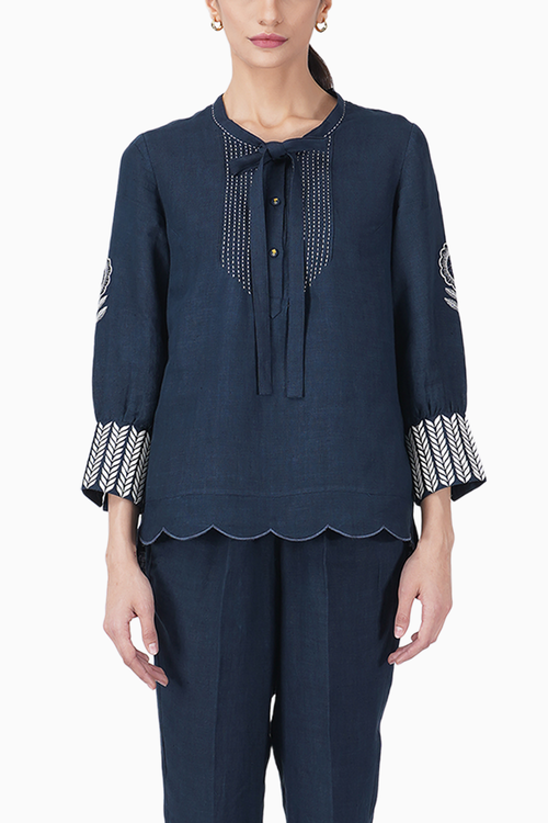 Sunflower Sleeve Embroidered Top and Pants