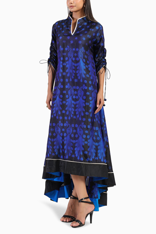 Peacock Black and Blue Ombre A Line Dress
