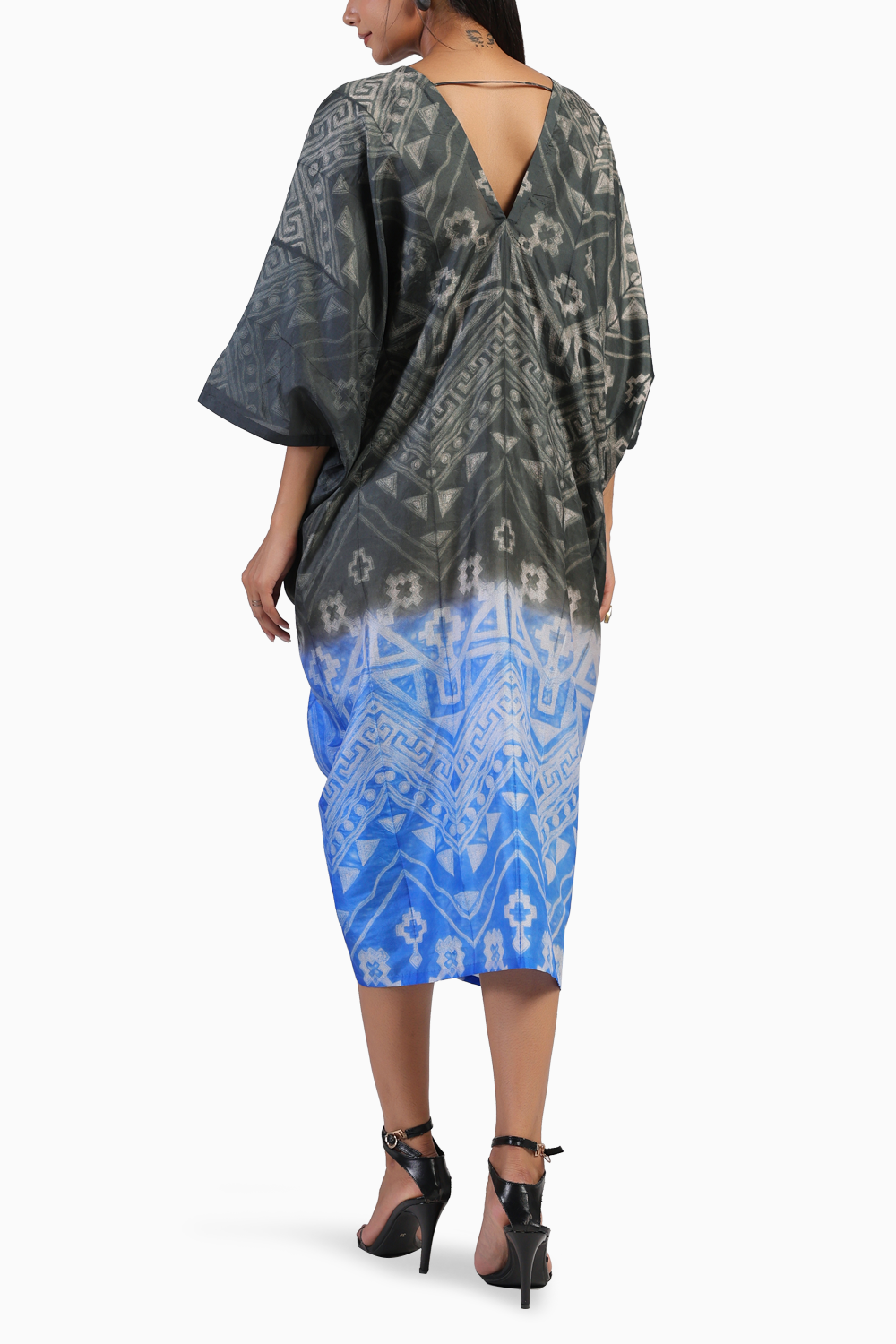 Tribal Black and Blue Ombre Shibori Dress