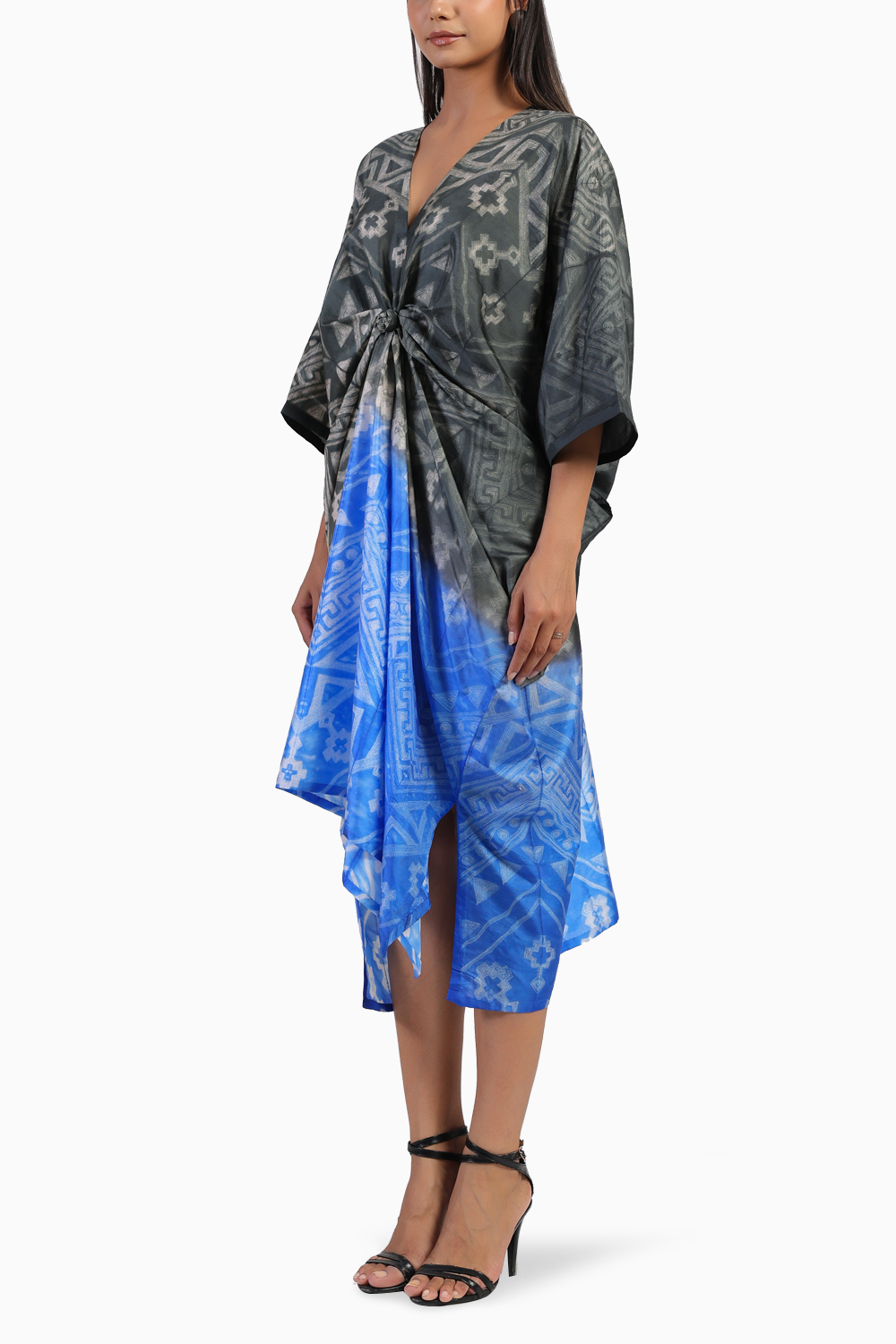 Tribal Black and Blue Ombre Shibori Dress