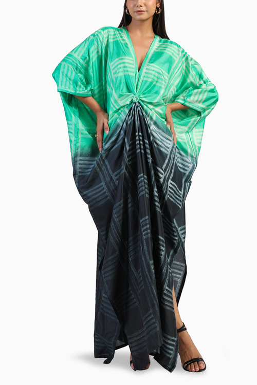 Black and Green Ombre Shibori Kaftan