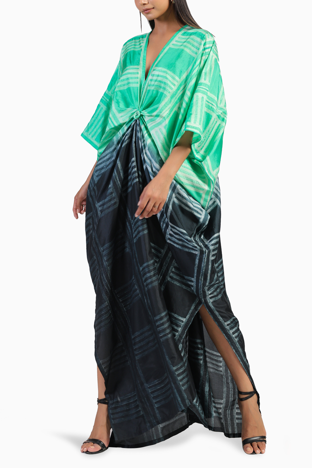 Black and Green Ombre Shibori Kaftan