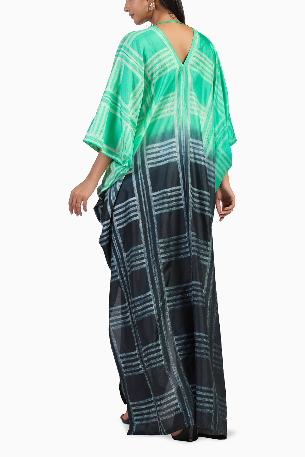 Black and Green Ombre Shibori Kaftan