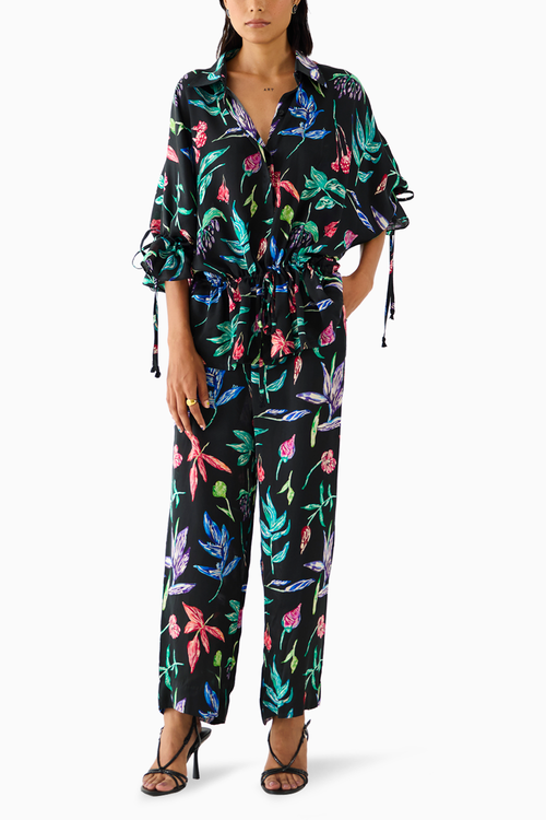 Black Botanica Drawstring Shirt and Pants