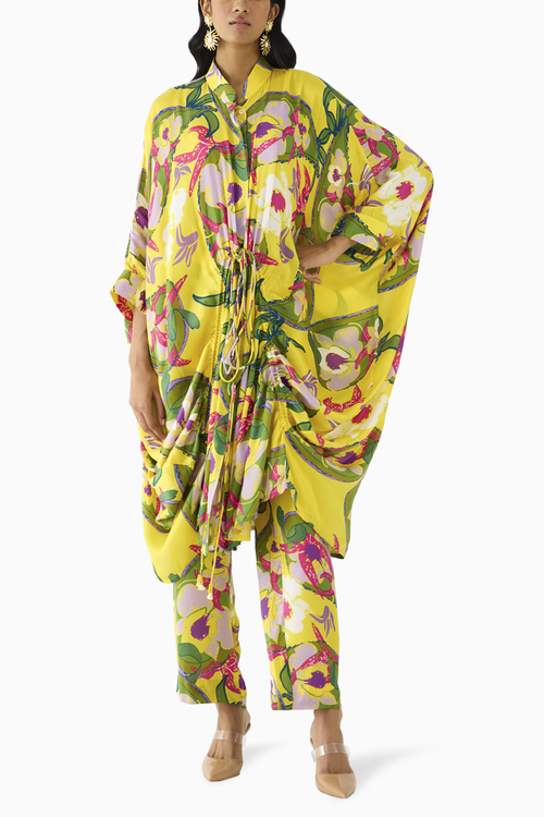 Paisley Drawstring Kimono with Pants