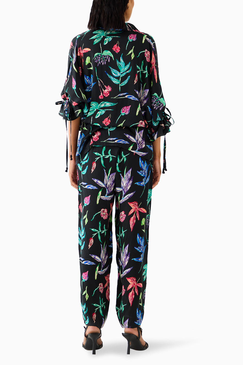 Black Botanica Drawstring Shirt and Pants