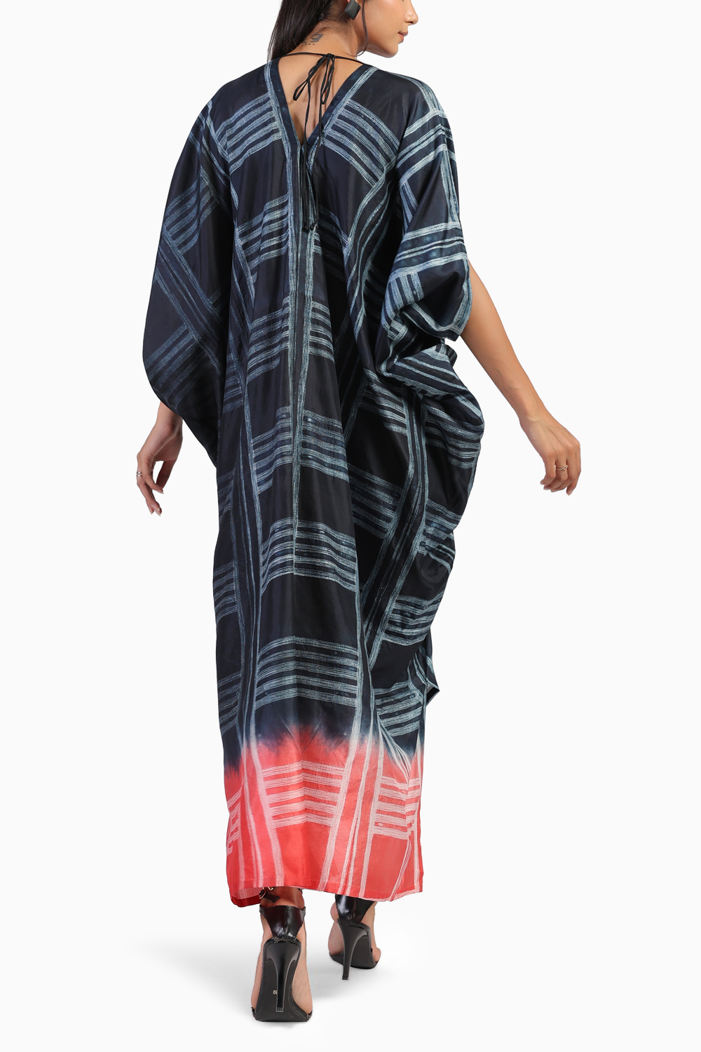 Black and Red Ombre Shibori Kaftan