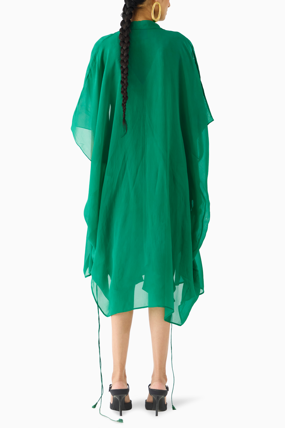 Emerald Midi Dress with Organza Cape