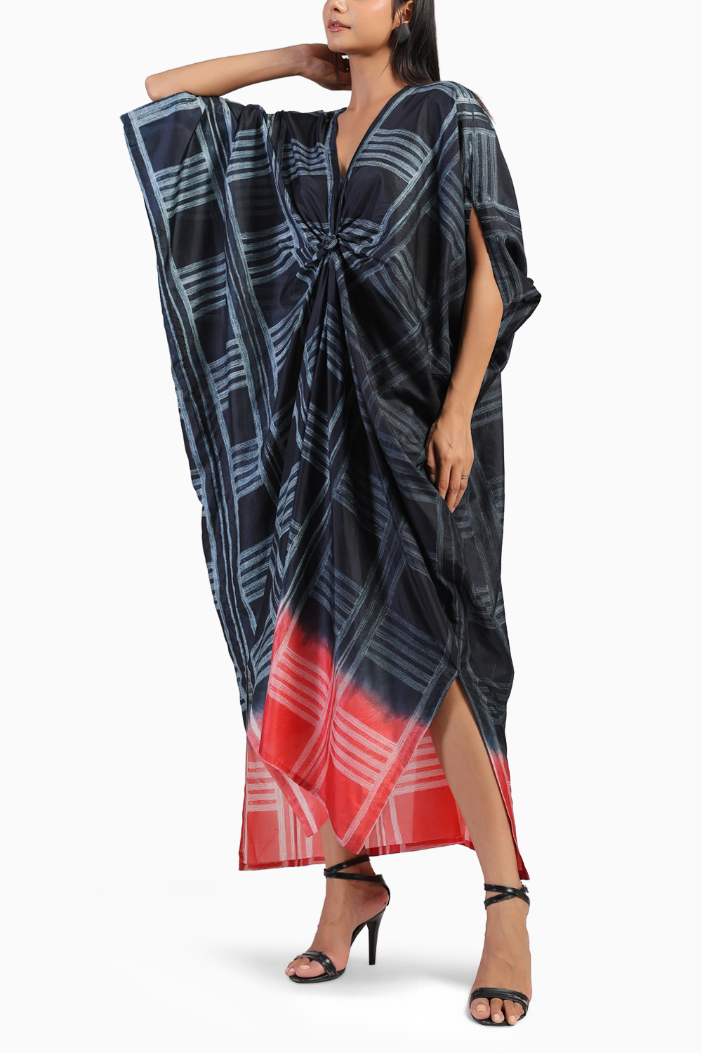 Black and Red Ombre Shibori Kaftan