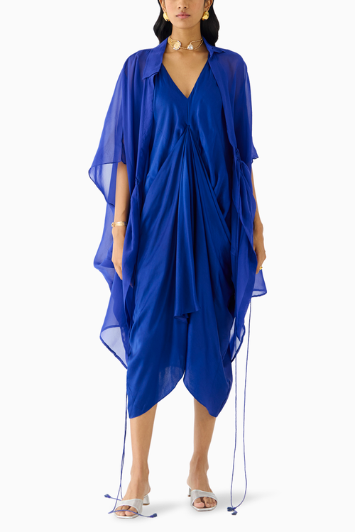 Royal Midi Dress with Organza Cape