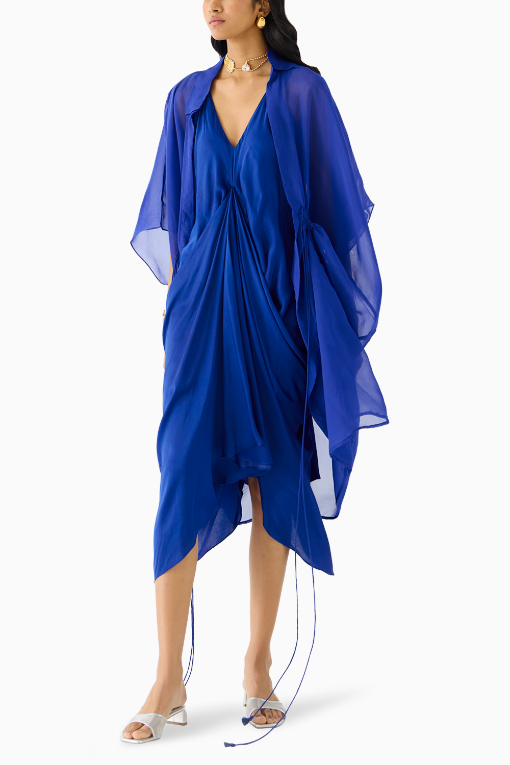 Royal Midi Dress with Organza Cape