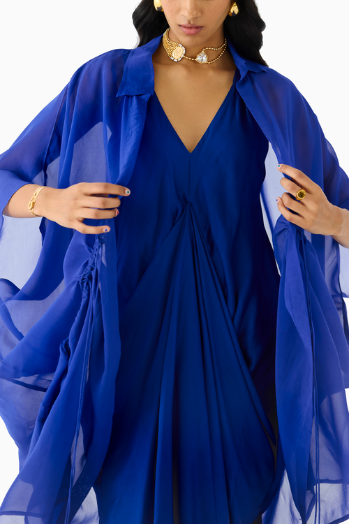 Royal Midi Dress with Organza Cape