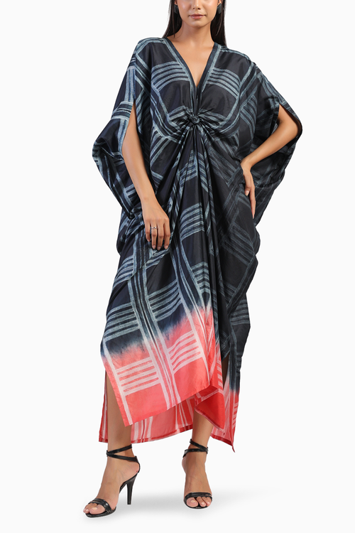 Black and Red Ombre Shibori Kaftan