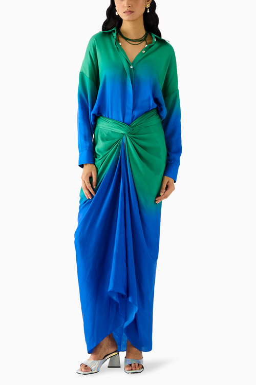 Emerald Draped Shirt Dress