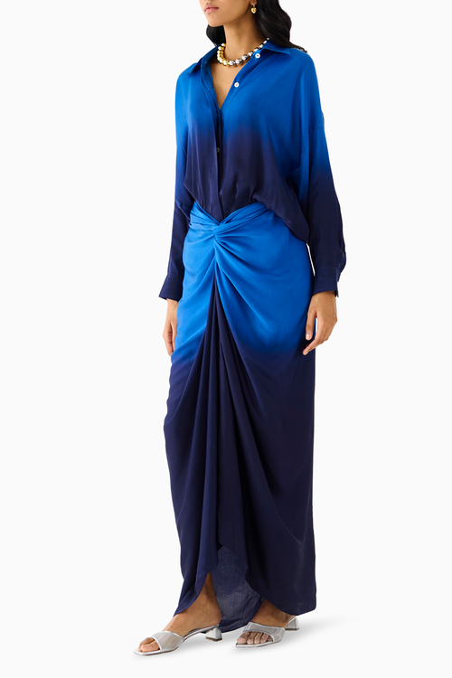 Royal Draped Shirt Dress