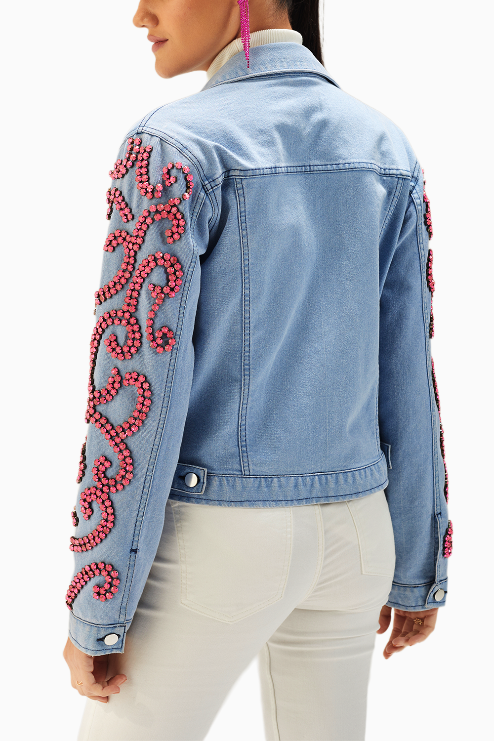 Light Wash Pink Stone Embellished Denim Jacket