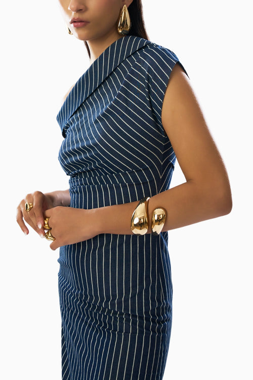 Linear Shift One Shoulder Denim Dress