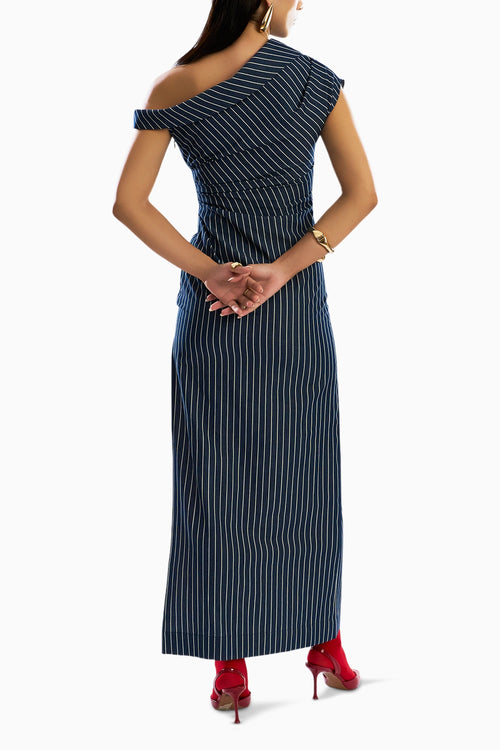 Linear Shift One Shoulder Denim Dress