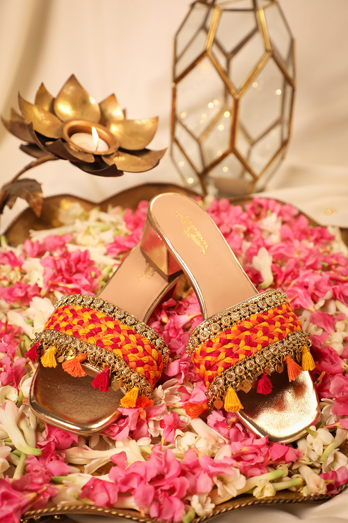 Linus Orange Gold Heels