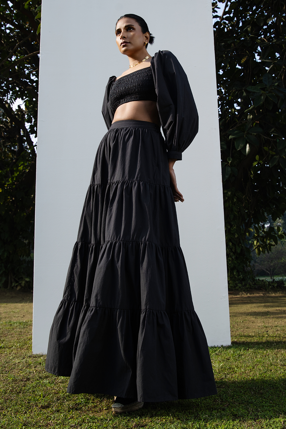 Livia Black Top with Skirt Set