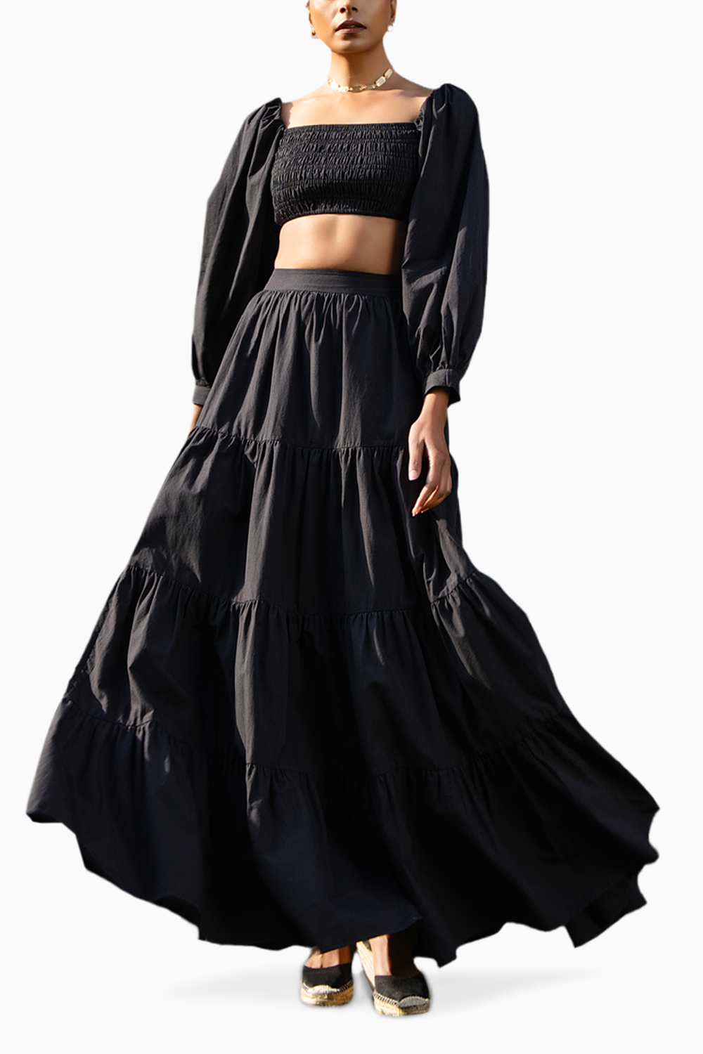 Livia Black Top with Skirt Set