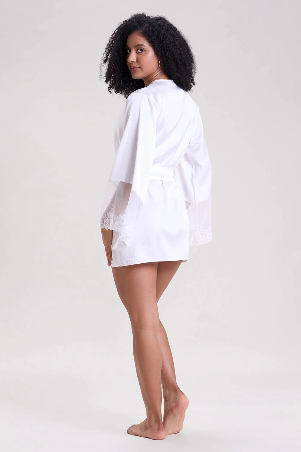 Lily White Robe with Embroidered Tulle Sleeves