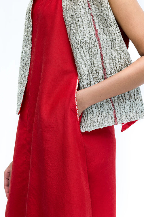 Red-White Solid Dress