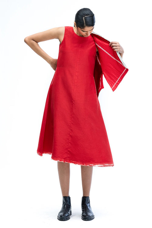 Red-White Solid Dress