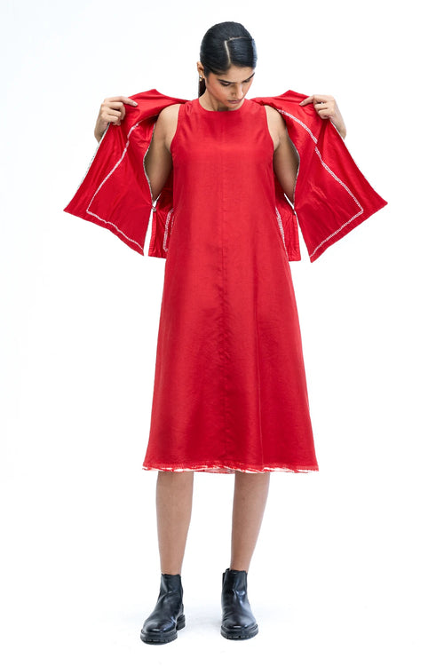 Red-White Solid Dress