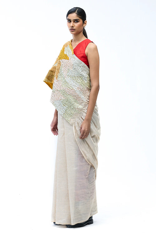 Mustard-Ivory Red Shifter Saree