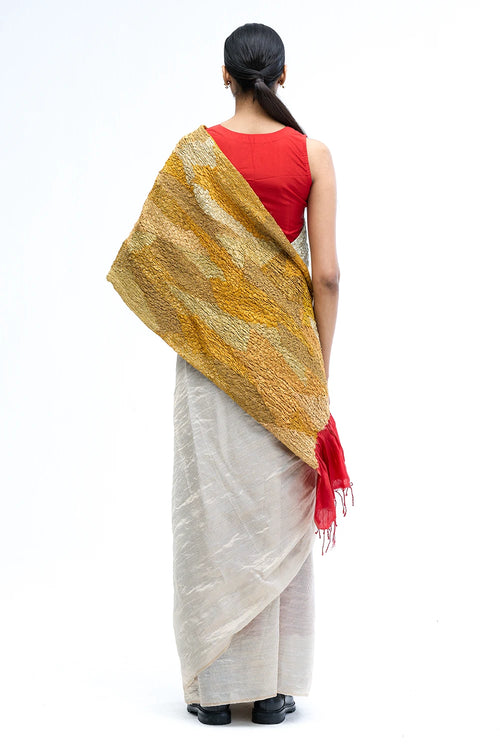 Mustard-Ivory Red Shifter Saree