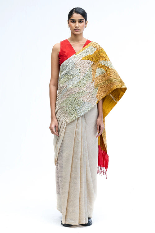 Mustard-Ivory Red Shifter Saree