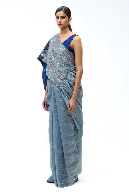 Navy-Grey White Shifter Saree