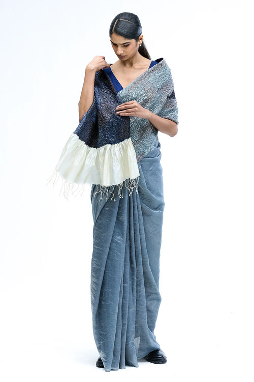 Navy-Grey White Shifter Saree