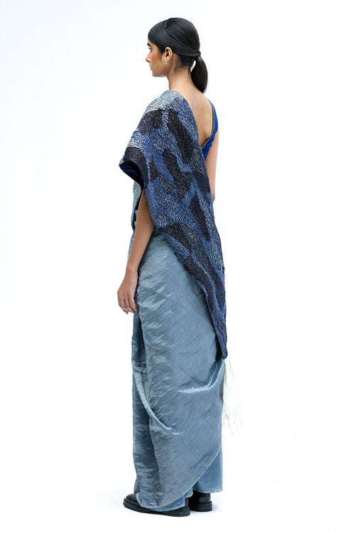 Navy-Grey White Shifter Saree