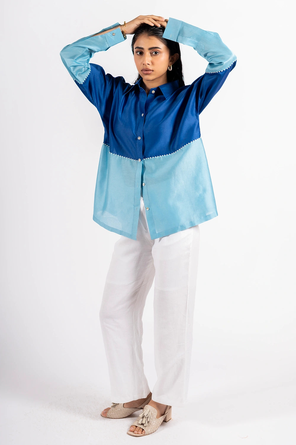 Blue Two Tone Beanie Shirt