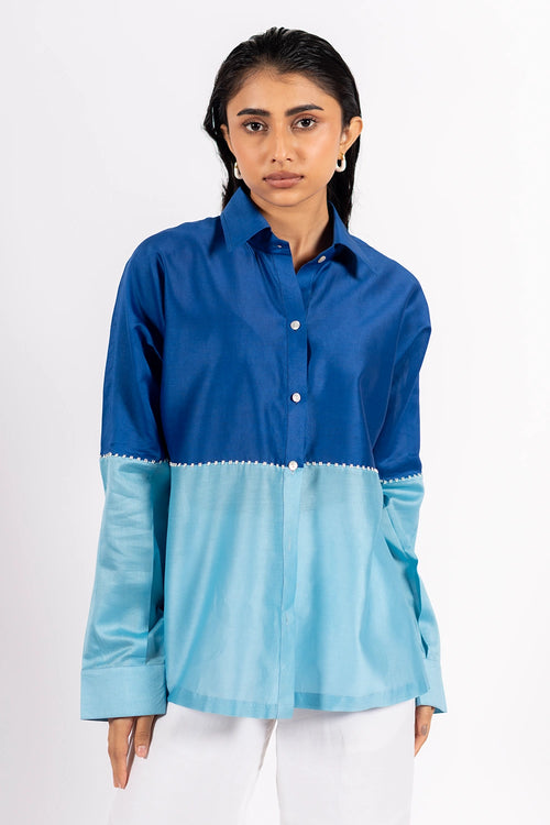 Blue Two Tone Beanie Shirt