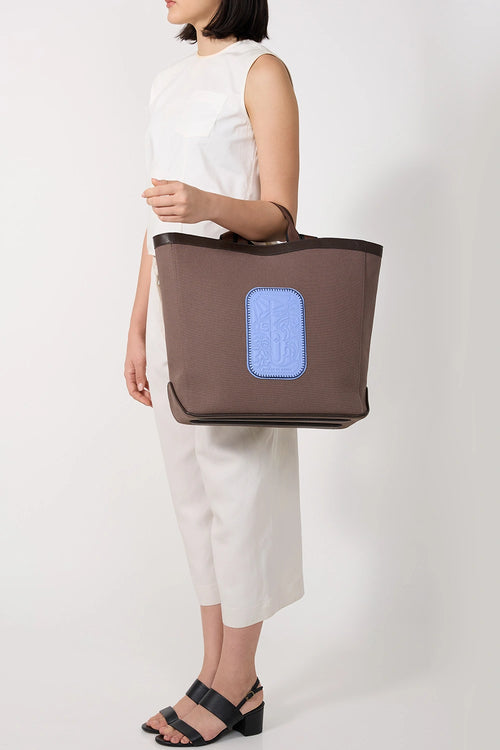 Maison Canvas Cacao Ocean Blue Large Tote Bag