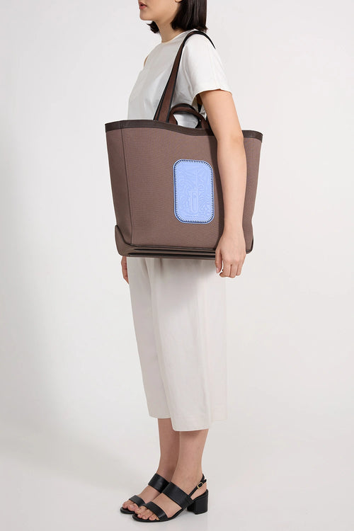 Maison Canvas Cacao Ocean Blue Large Tote Bag