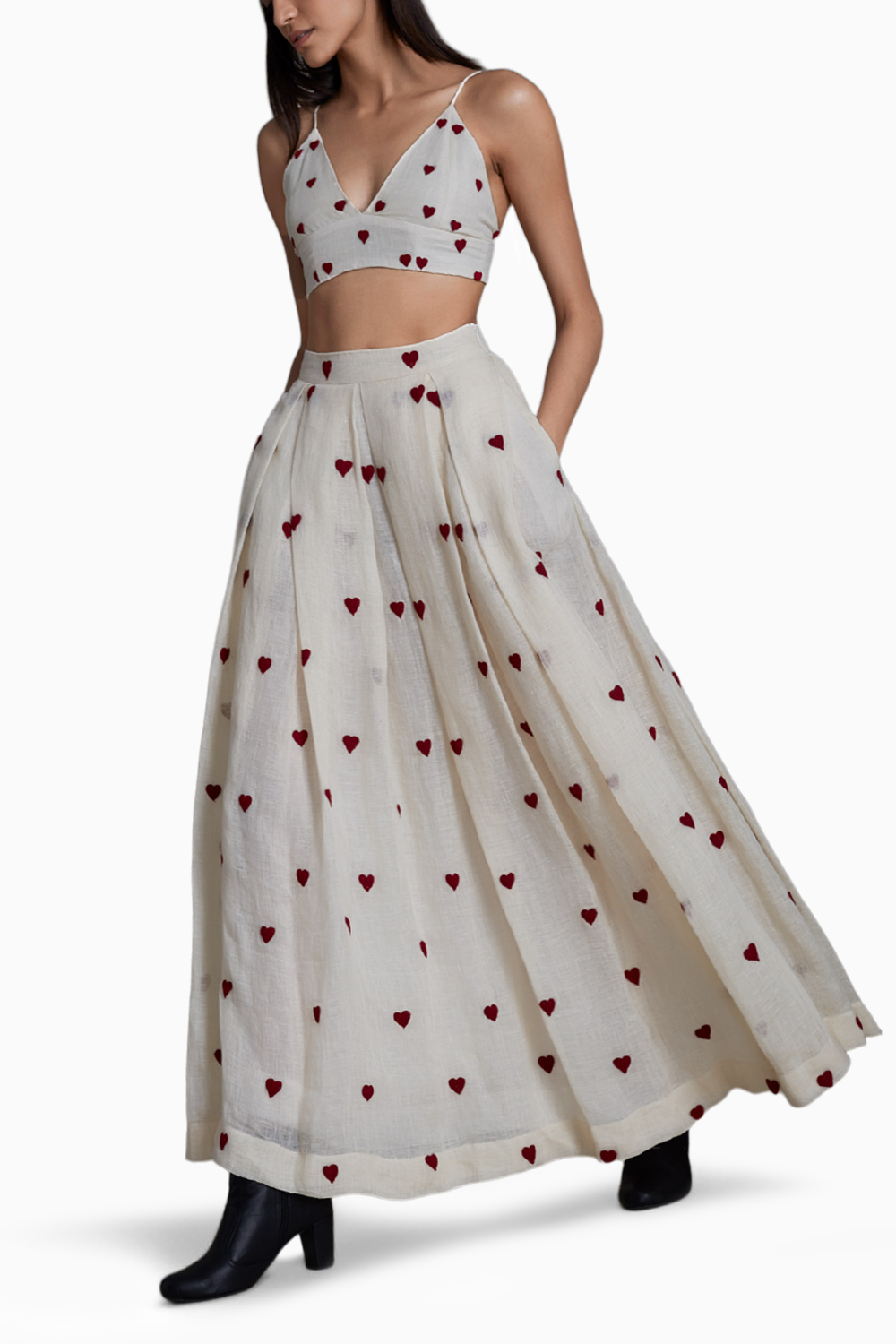 Mati Heart Counter Lehenga Set-Oatmeal