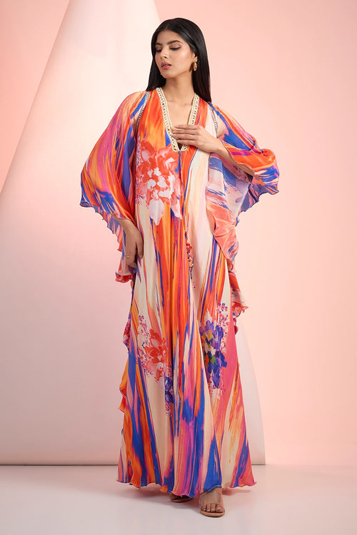 Red Blue Love Tropical Print Dress