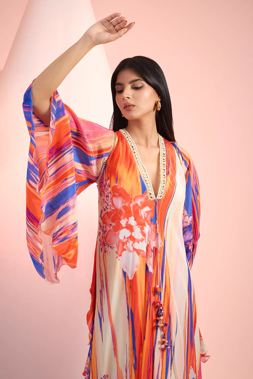 Red Blue Love Tropical Print Dress