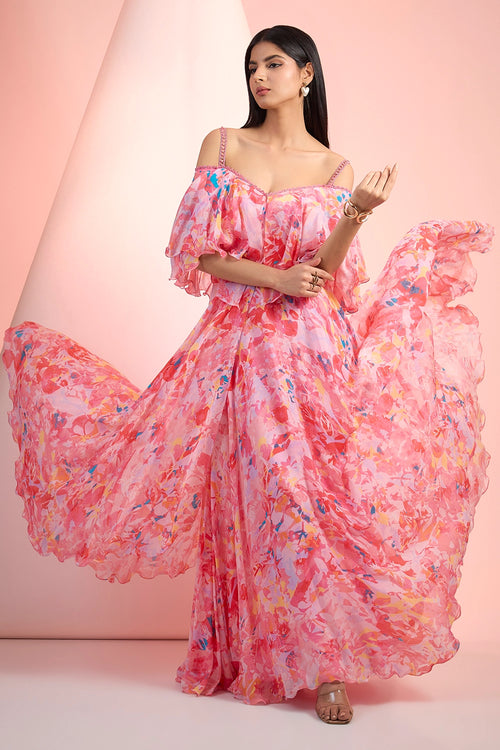 Pink Love Flared Printed Dress