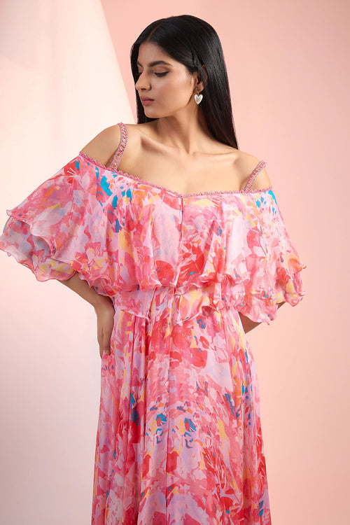 Pink Love Flared Printed Dress