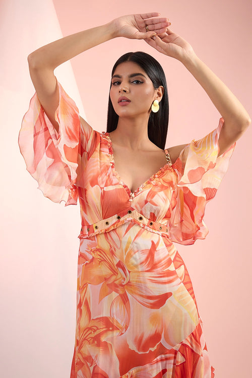 Orange Love Printed Dress