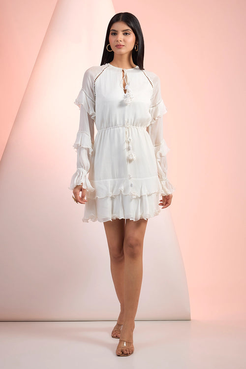 Off White Love Short Tiered Dress