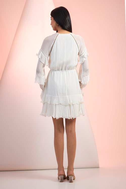 Off White Love Short Tiered Dress